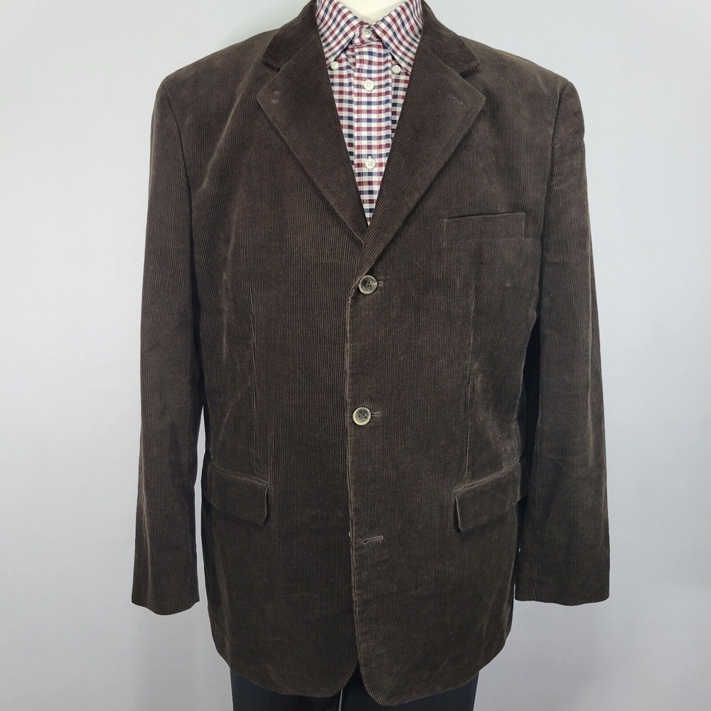 Tasso Elba Men's Sport Coat Blazer Three Button Brown Corduroy Cotton XL 46-48